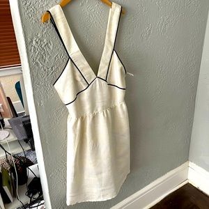 Sleeveless V-Neck White Mini Dress with Black Piping- NWOT